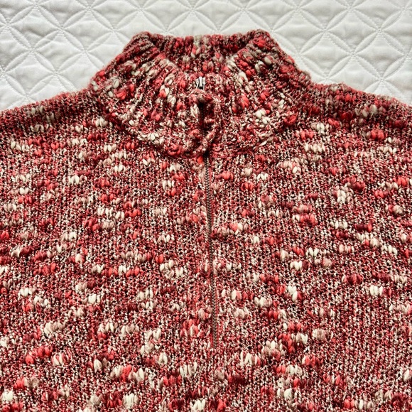 Woolrich Red Beige Marled Knit Quarter Zip Mock Neck Wool Blend Sweater Size L - Picture 3 of 16